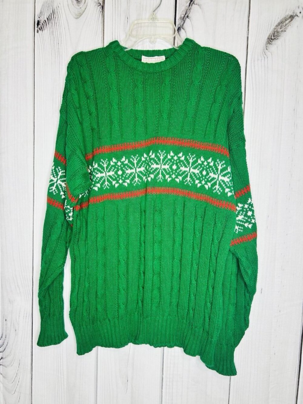 Lord Jeff Sweater Mens Sz XL Green Cable Knit Christmas Holiday Vintage USA